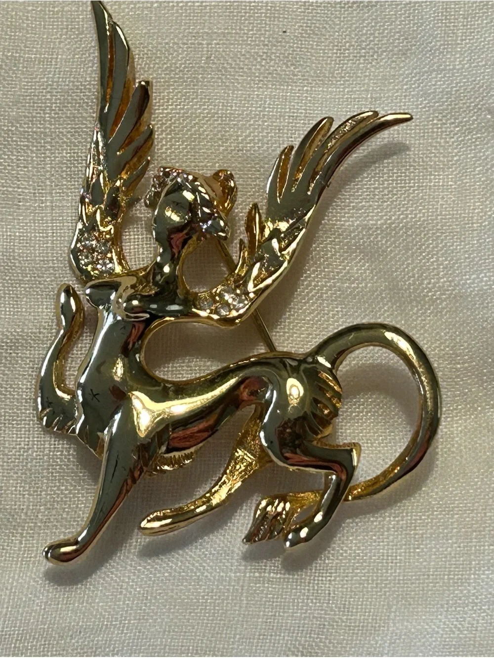 Gold-Tone Winged Mythical Creature Brooch for Women